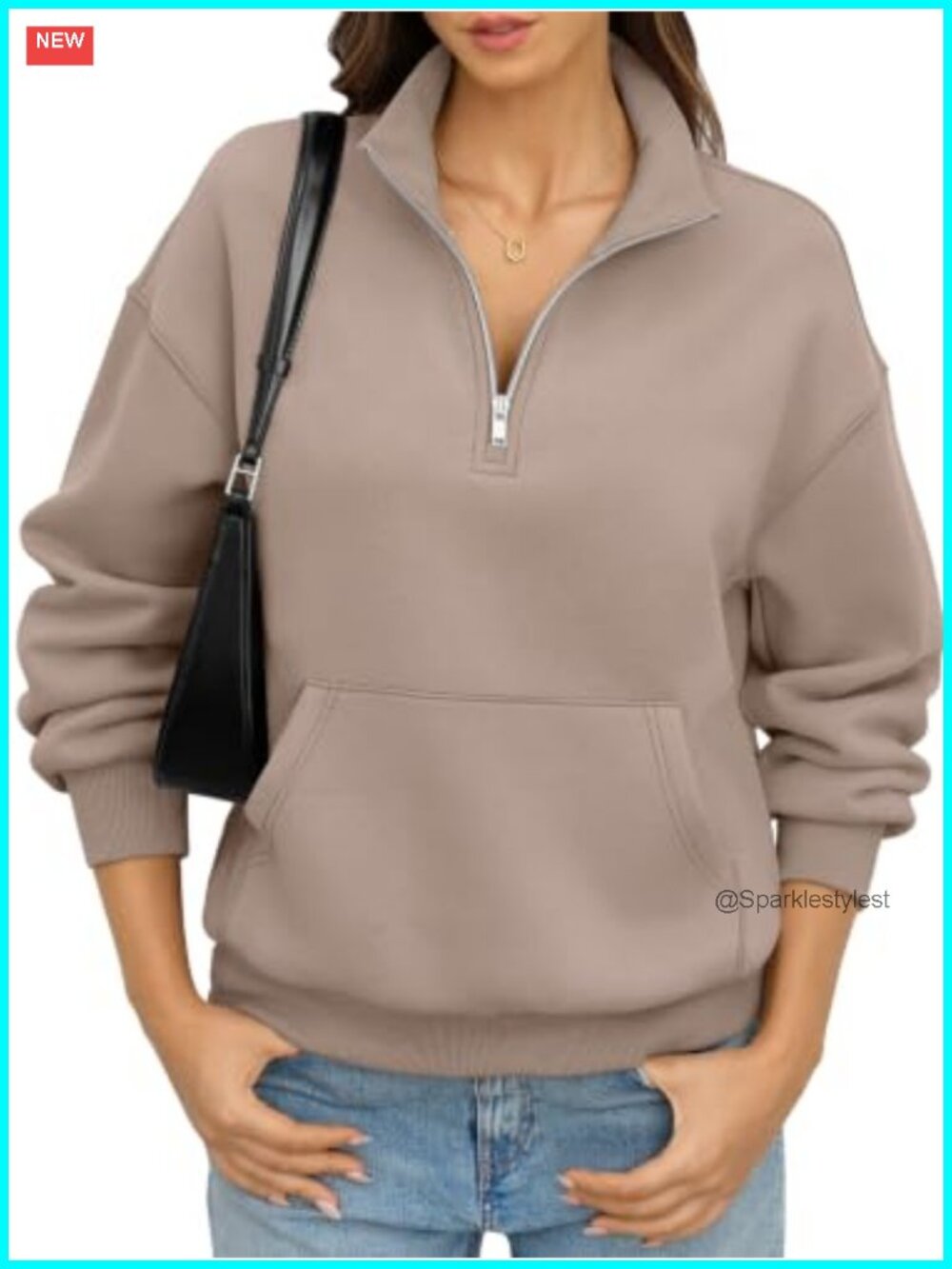Oversized Quarter Zip Fleece Sweatshirt Drop Shoulder Pullover